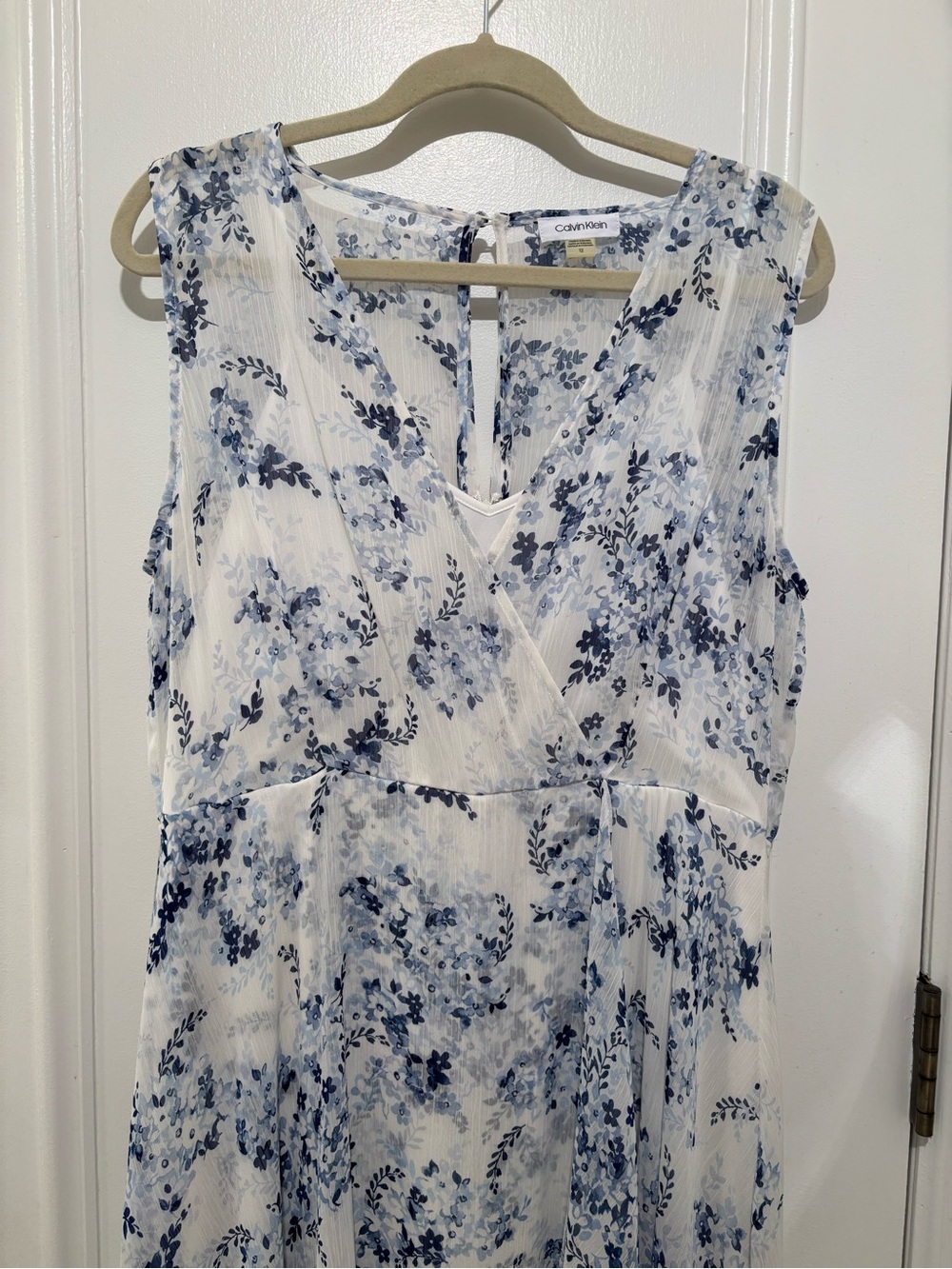 Calvin Klein White Dress with Blue Floral Motif